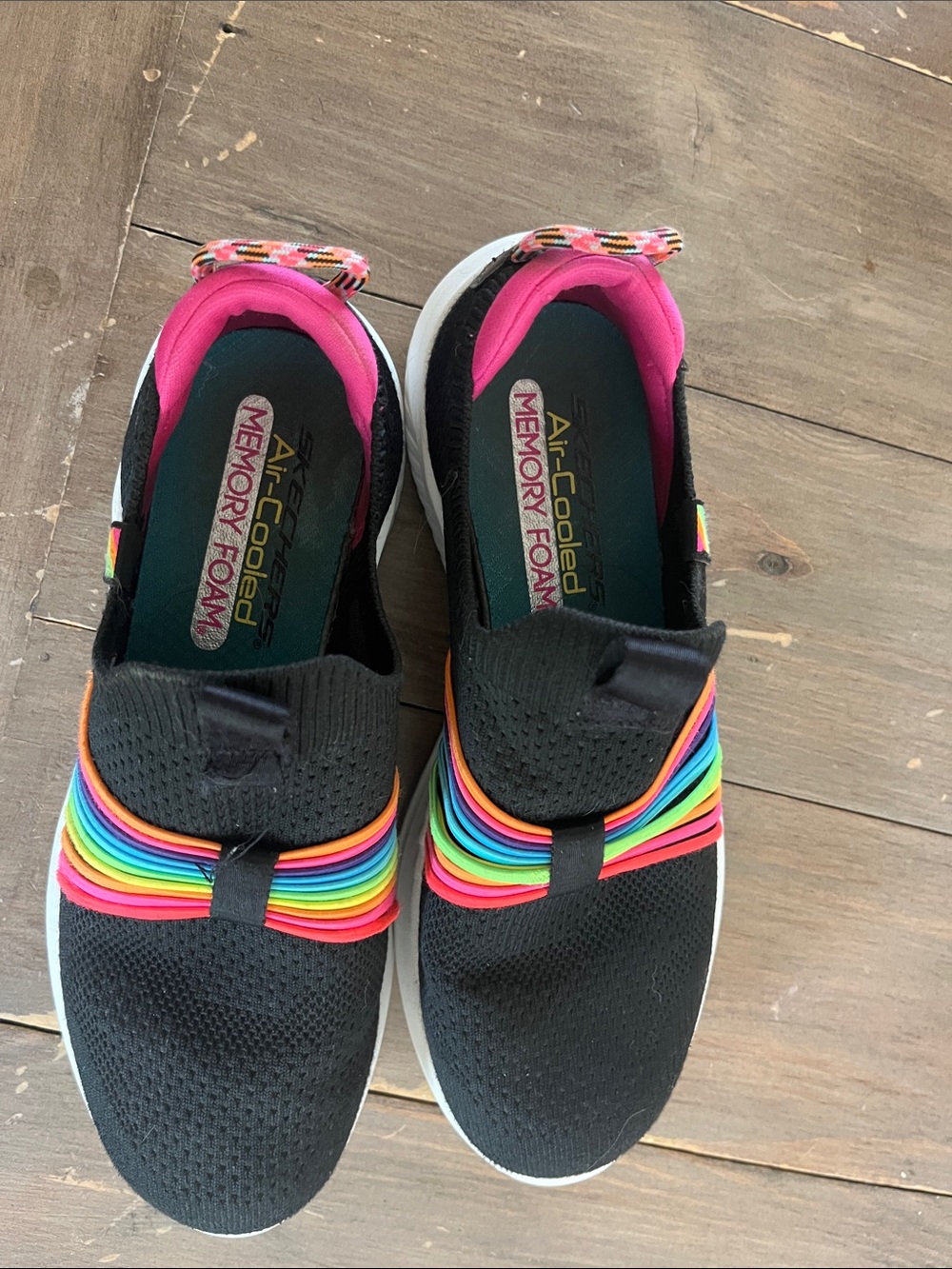 Skechers Kids Black Slip-On Sneakers with Rainbow Straps & Pink Lining - Picture 3 of 6